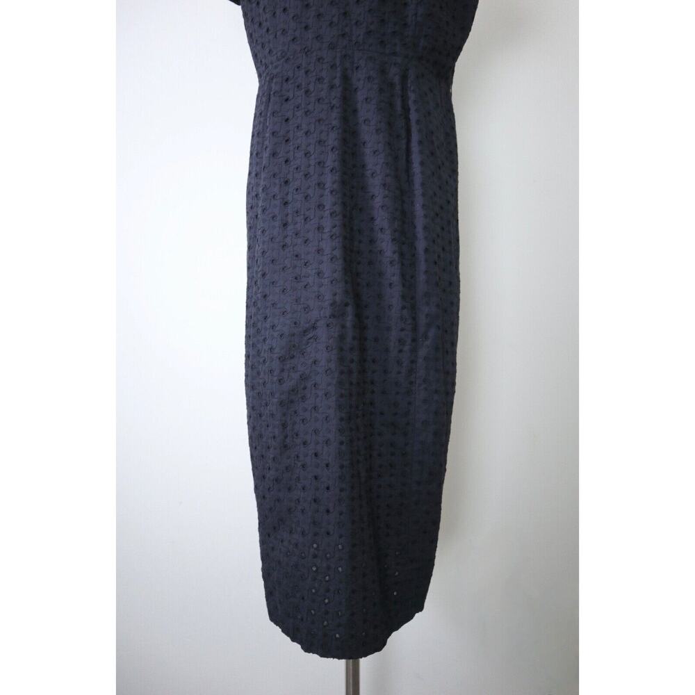 Vintage 1950s Size XL Eyelet Cotton Day Dress Midi Tea Length Short Sleeve Black - Picture 11 of 12